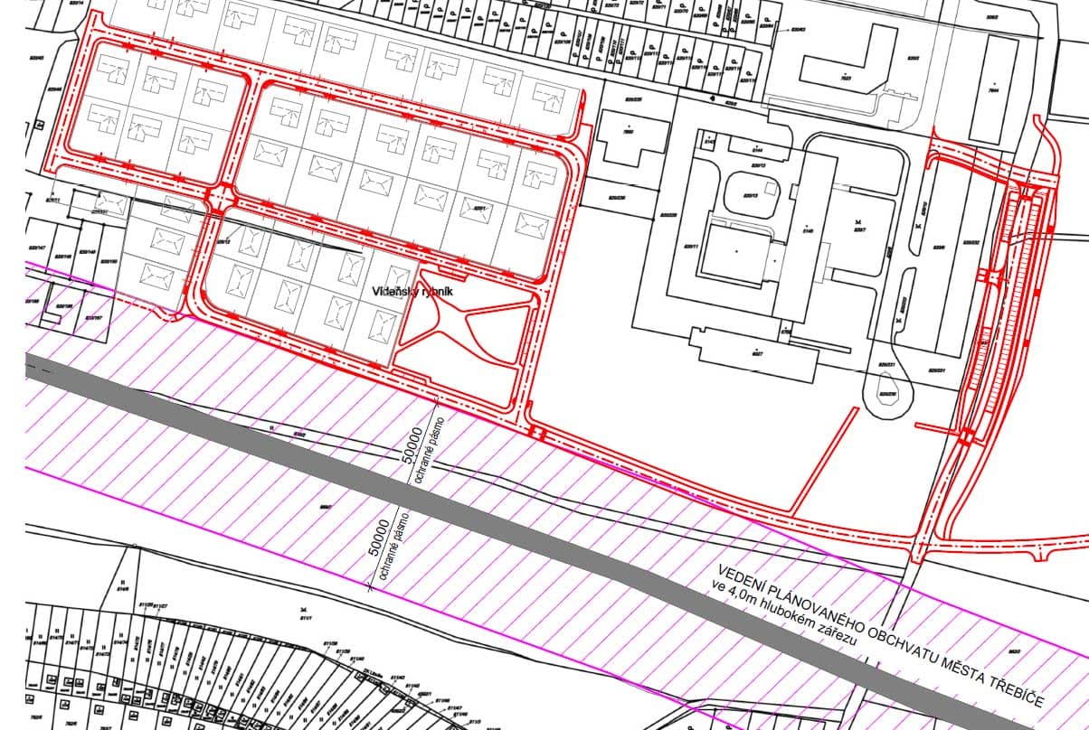 ...ale realita bude jiná. Parcely pro rodinné domy bude těsně vedle plánovaného průchvatu.