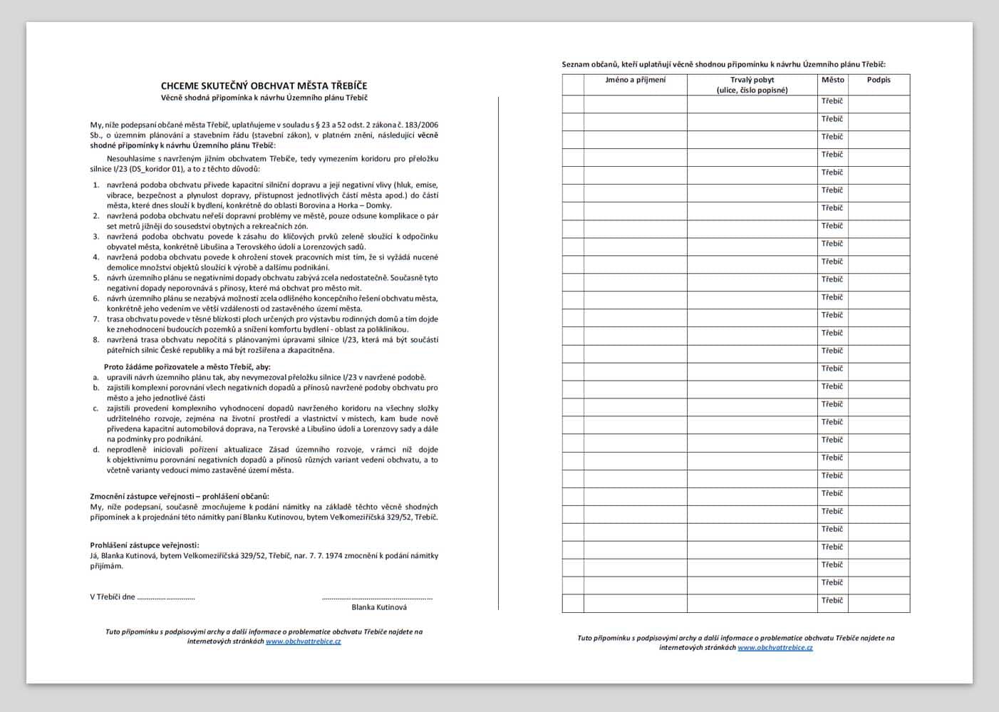 Věcně shodná připomínka k Územnímu plánu Třebíče